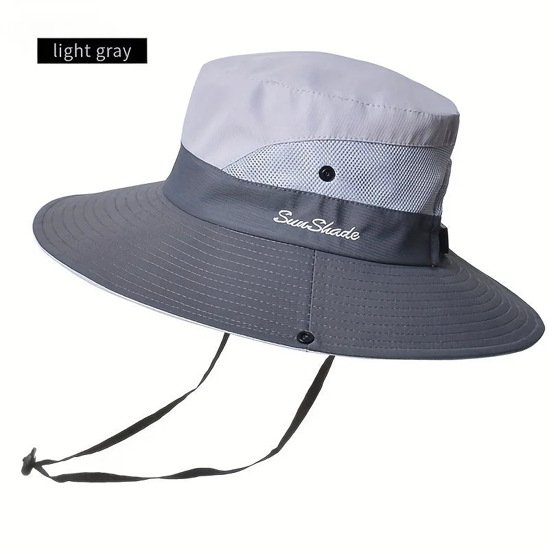 Women's Dual-Tone Sun Hat with Ponytail Hole - Breathable Mesh Waterproof Wide Brim for Beach & Fishing for Spring, Summer Oasis Select GRAY