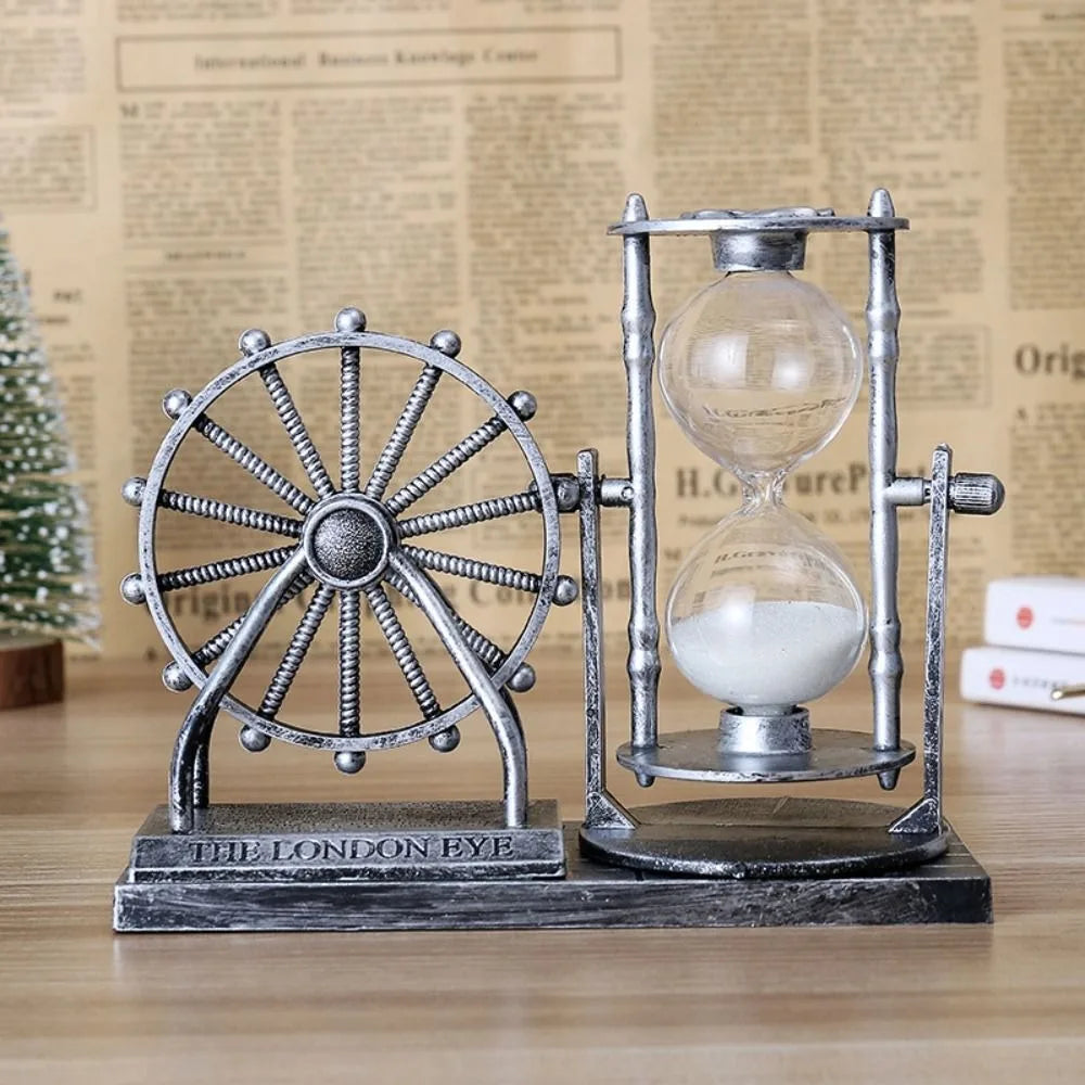Creative Rotating Ferris Wheel Hourglass Plastic Vintage Sand Clock Timer Sand Glass Ferris Wheel Ornament Office Oasis Select Silver