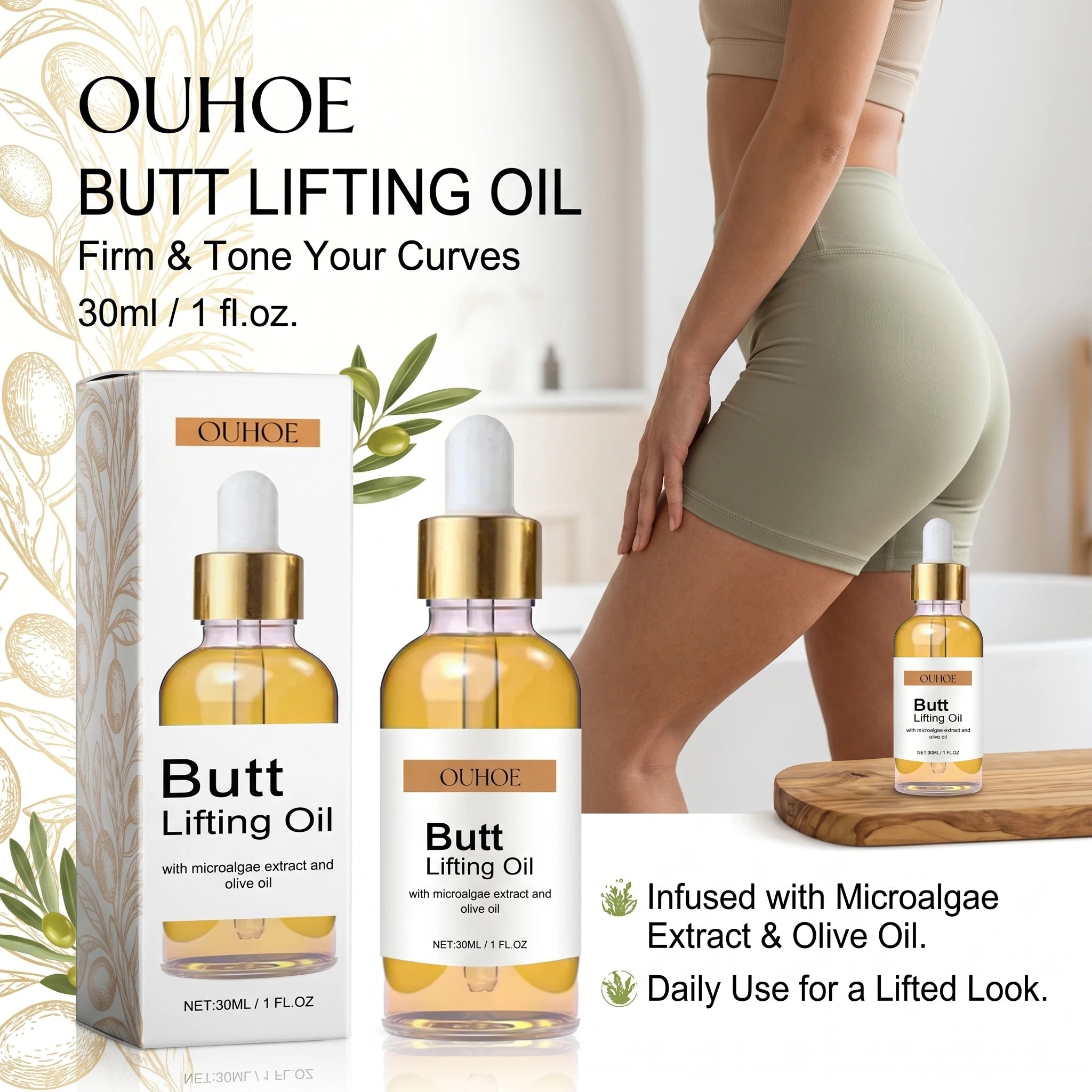 OUHOE Butt Lifting Oil 30ml Firming Serum, Hip Lifting & Tightening Massage Oil for Elasticity & Moisturizing Butt Care Body Oil Oasis Select