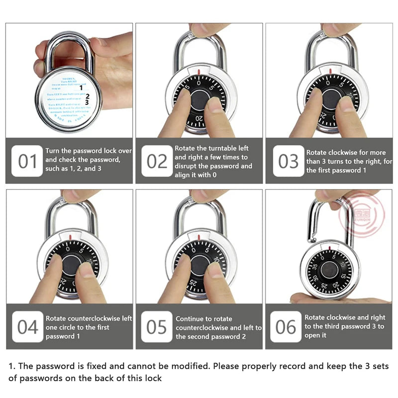 Practical Turntable Password Lock Retro Turntable Metal Mini Keyless Padlock For Safe Deposit Box Drawer Locker Small Padlock Oasis Select