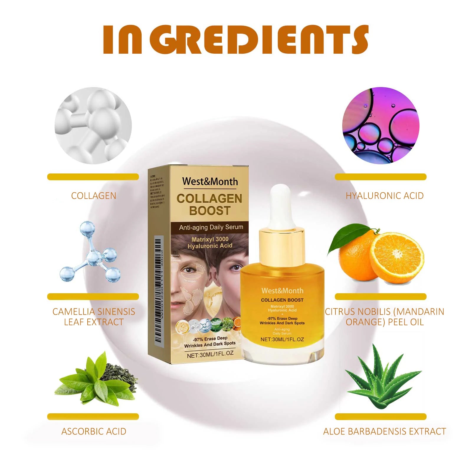 Collagen Face Serum Hydrating Tightening Smoothing Nourishing Brightening Face Skin Fade Fine Lines Anti-Aging Face Essence Oasis Select