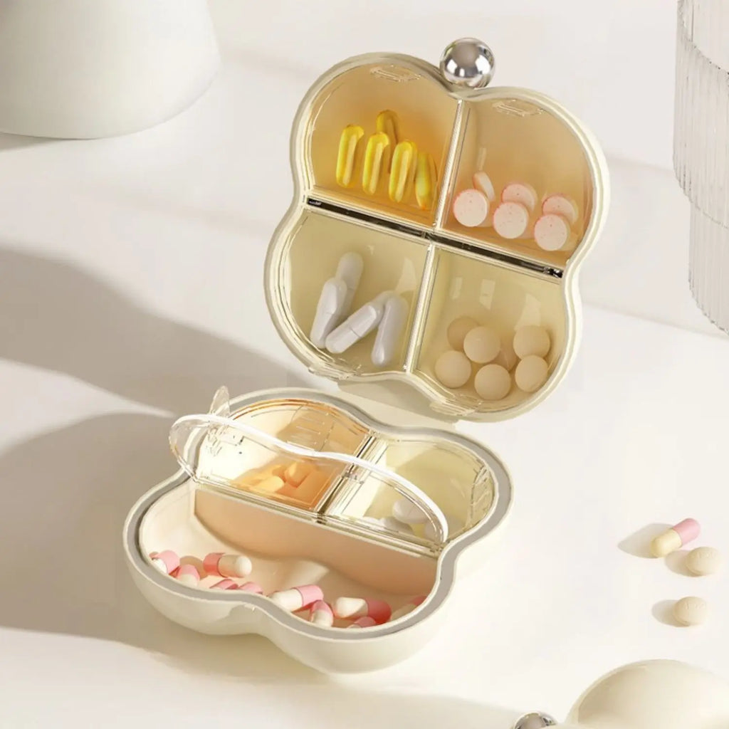 7-Day Portable Flower-Shaped Pill Organizer Compact Medication Divider Box with Individual Compartments for Daily Use Oasis Select Ivory