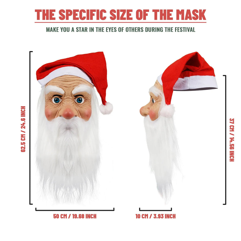 Santa Claus Full Face Latex Mask with Beard & Wig | Xmas Costume Holiday Costume Mask Oasis Select