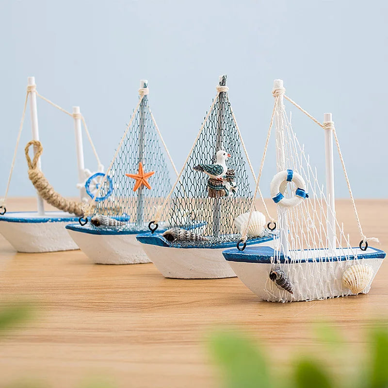 1pcs Mediterranean Style Sailboat Model Handmade Creative Home Decor Ornament for Living Room & Desktop Decoration Oasis Select