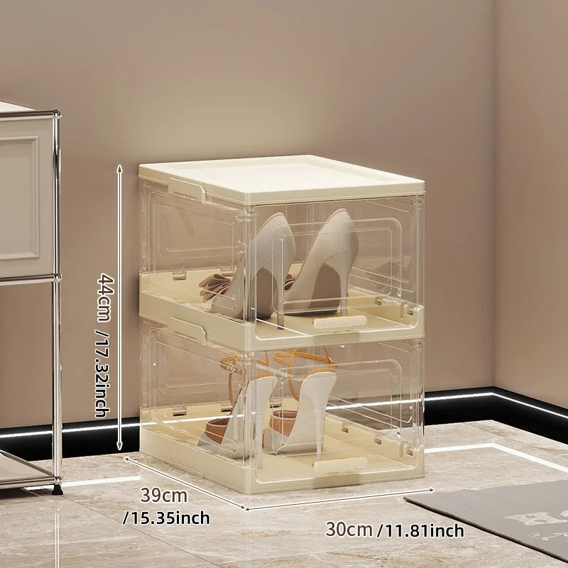 Foldable Shoe Box 1/2/4/6-Tier Clear View Dustproof Moistureproof Heavy-Duty Organizer for All Shoe Types Living Room/Hallway Oasis Select White-2 Layers