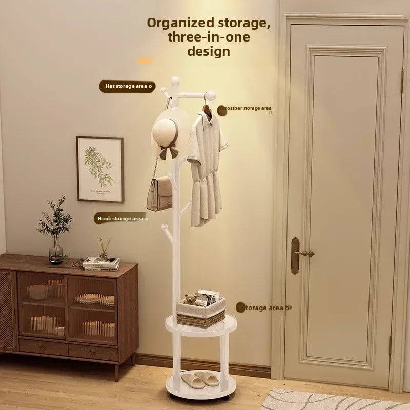 Multi-functional Bedside coat rack living room solid wood hanger double storage home floor hanger bedroom Oasis Select
