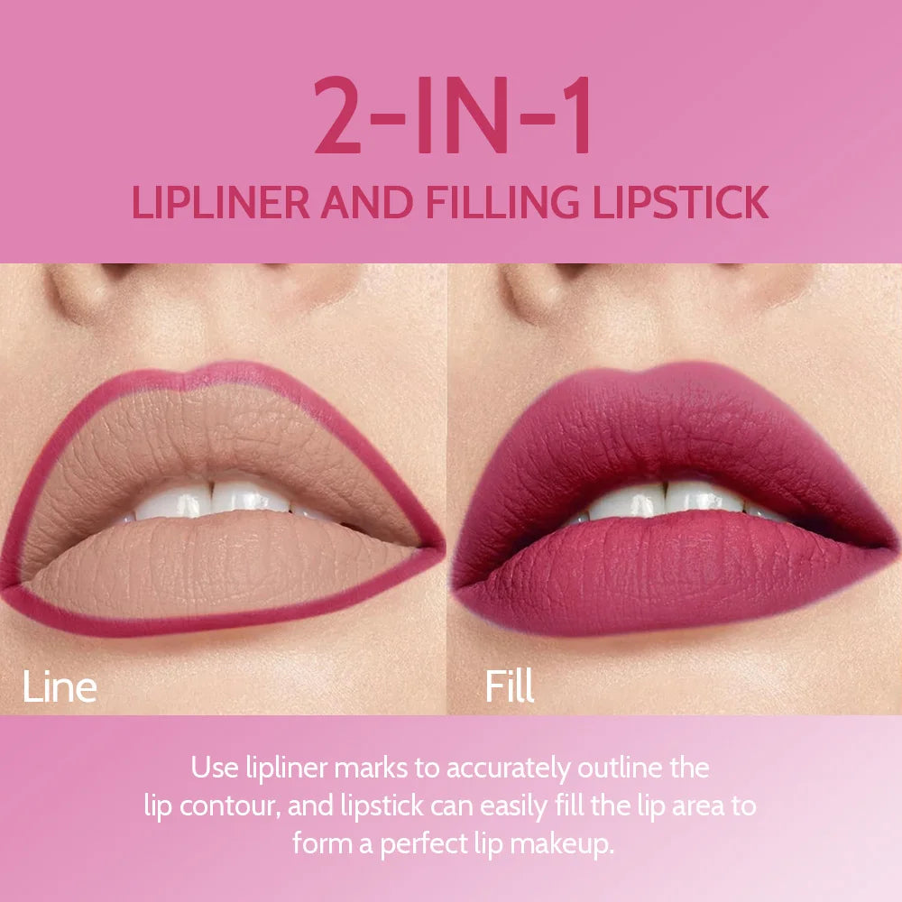 Rave Lady 2 IN 1 Matte Lipstick Lipliner Pencil 6 Color Christmas Gift Waterproof Lipstick Sexy Red Long Lasting Lipliner Makeup Oasis Select