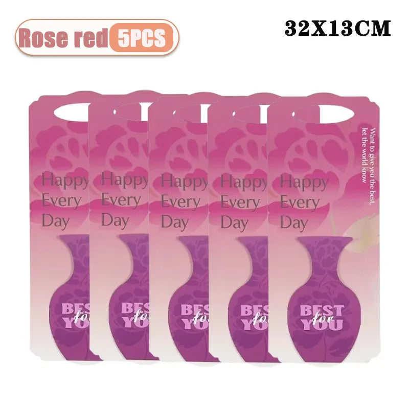 Simple Elegant Valentine Flower Bouquet Box Foldable Handheld Design Easy Carry Gift for Home Party Wedding Celebration Romance Oasis Select Rose red-5PCS