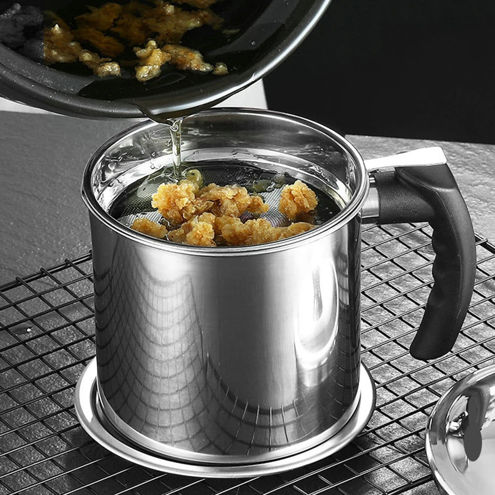 304 Stainless Steel Oil Filter Pot with Fine Mesh Strainer