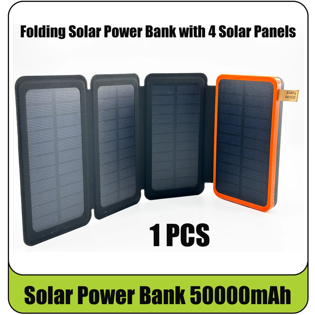 With 4 Solar Panel Wireless Charger Powerbank 50000mAh Solar Power Bank for iPhone 15 Huawei Xiaomi Samsung Poverbank Oasis Select 1 pcs Battery