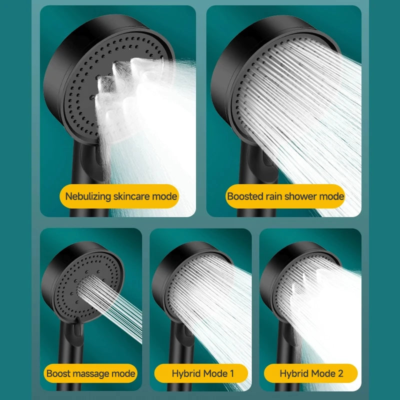 5 Modes Pressure Boost Shower Head Multifunction Adjustable Large Water Shower Nozzle Massage Bathroom Accessory Oasis Select