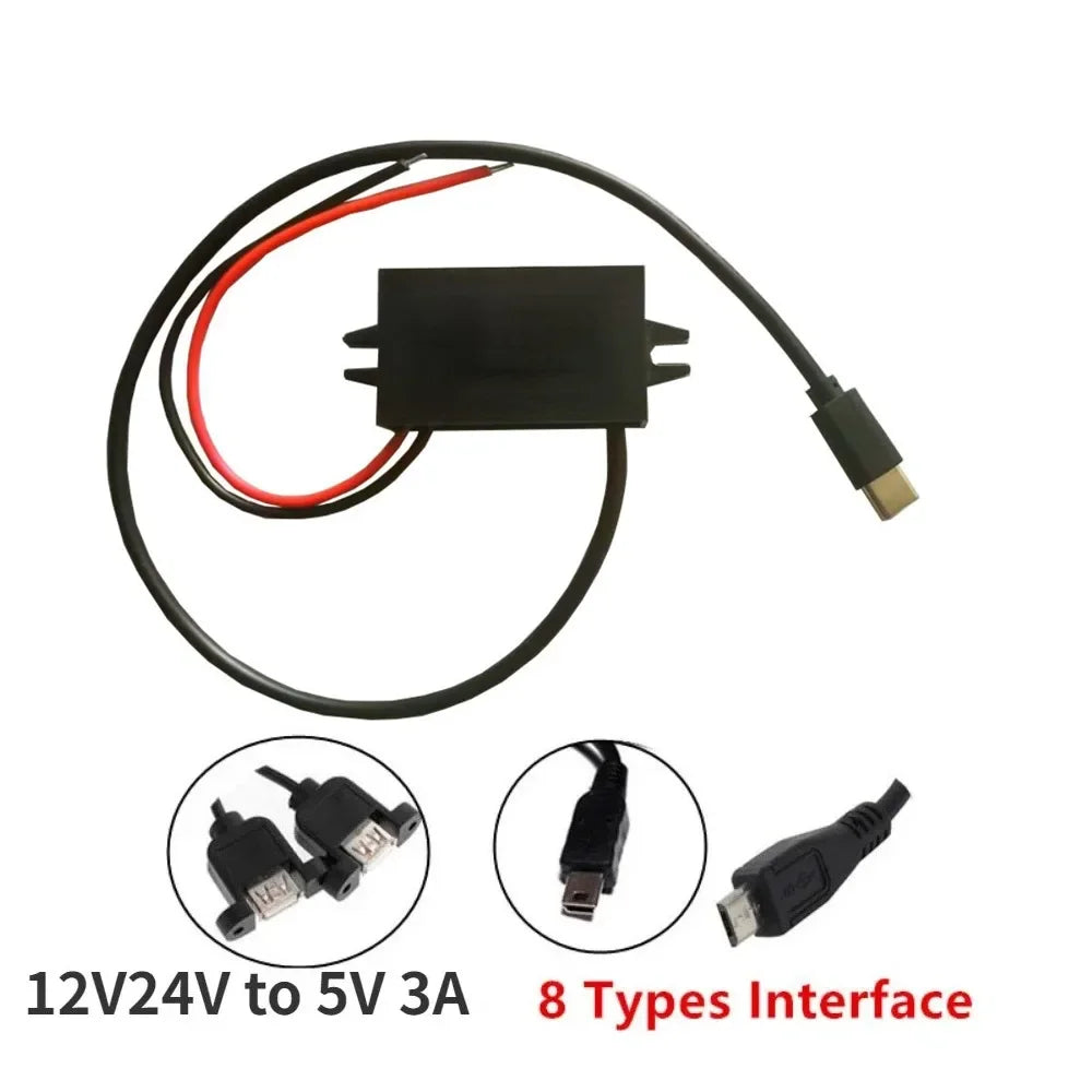12V24V to 5V 3A Car Power Converter Mini Micro USB Output Adapter Step Down Voltage Power Supply DC-DC with Reverse Protection Oasis Select