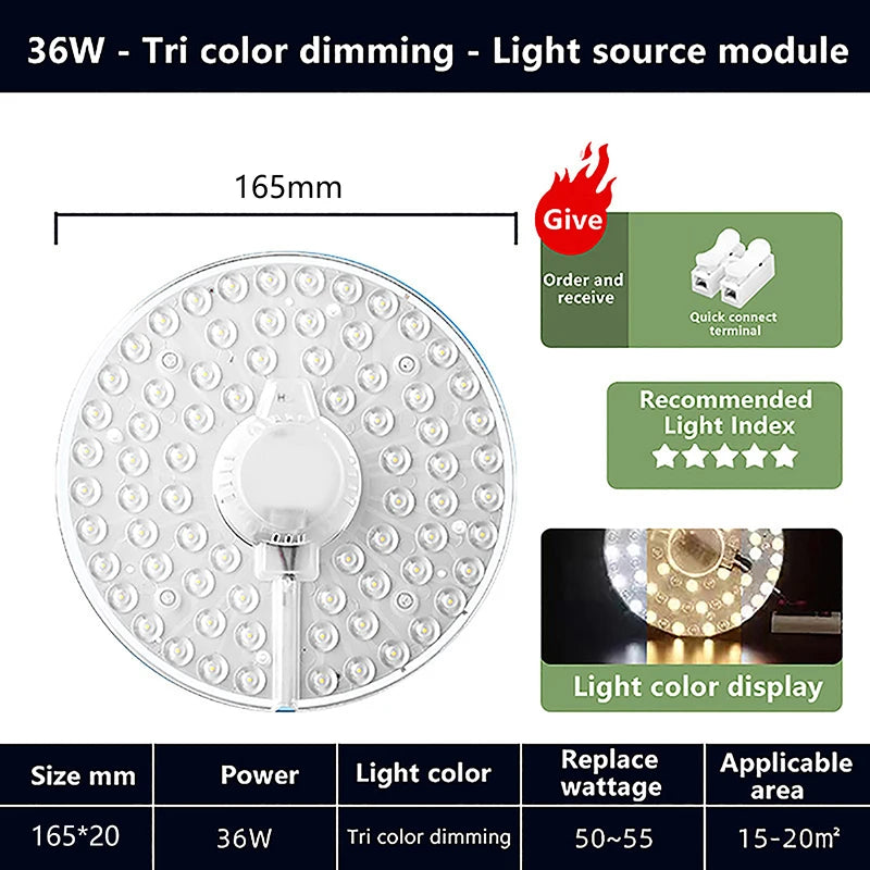 Hot Sale 1 Set Magnetic Suction LED Panel Circle Ring Light 12W 18W 24W 36W 48W 72W LED Round AC220V Ceiling Lamp Light Source Oasis Select 36W tricolour light