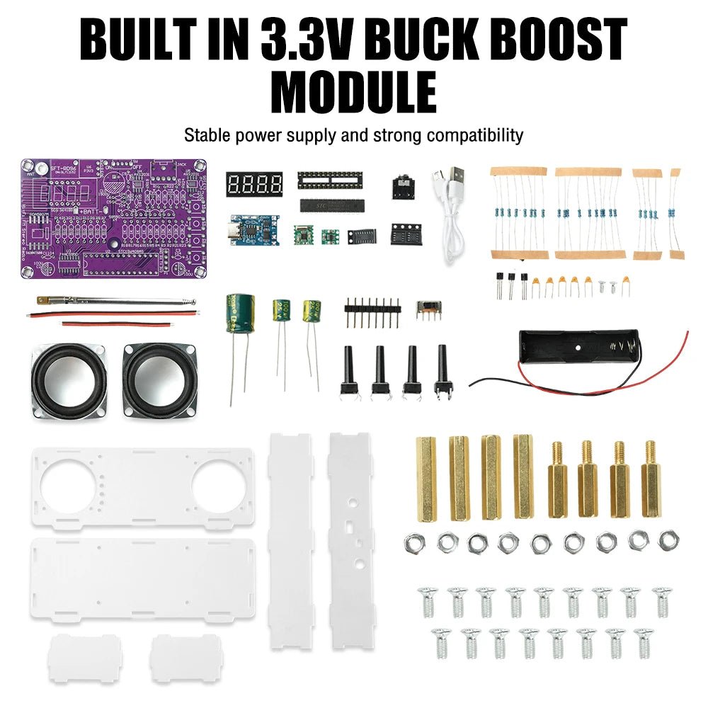 87.5-108MHz Dual-Channel FM Radio Electronic DIY Kit - Digital Display Soldering Project with Type-C Interface for Audio Learnin Oasis Select