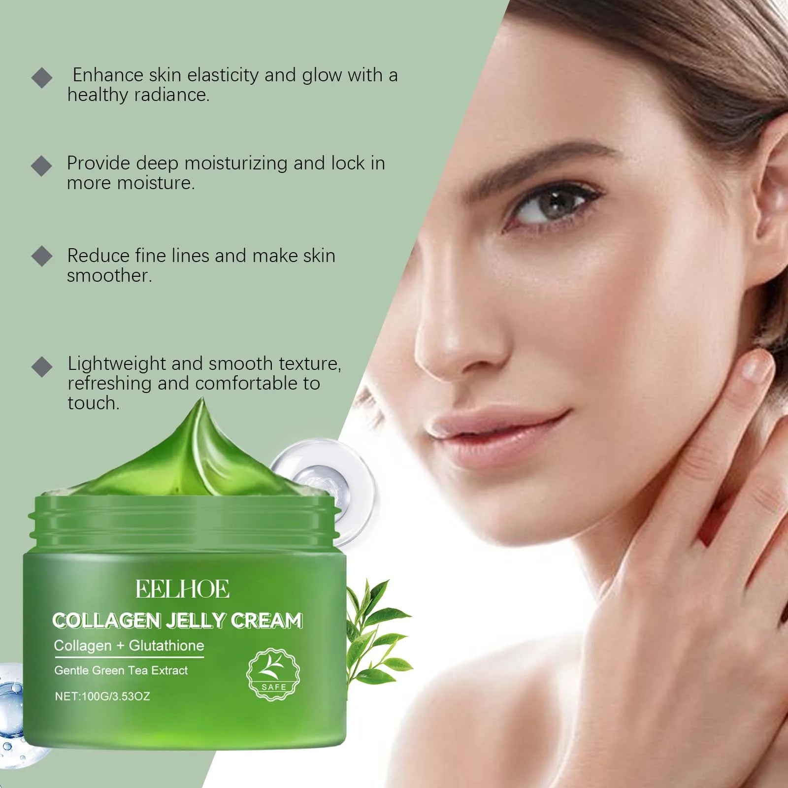 Green Tea Collagen Jelly Cream – Pore Shrinking Moisturizer Facial Jelly Cream Oasis Select