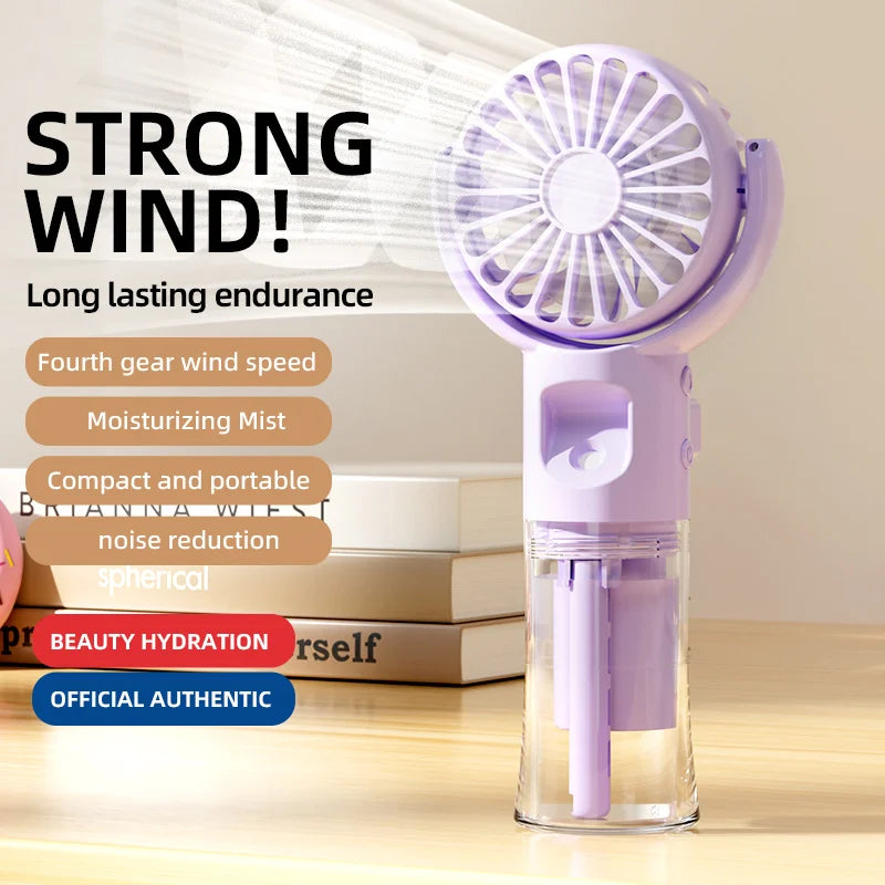 New Handheld Fan USB Rechargeable Portable Hanging Neck Misting Fan Adjustable Speed Spray Water Mist Fan Outdoor Camping Travel Oasis Select Purple