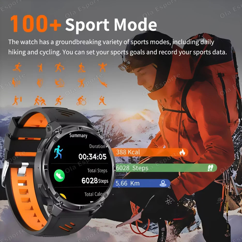 Ola Esporte Military Smartwatch 1.7" AMOLED GPS LED Flashlight