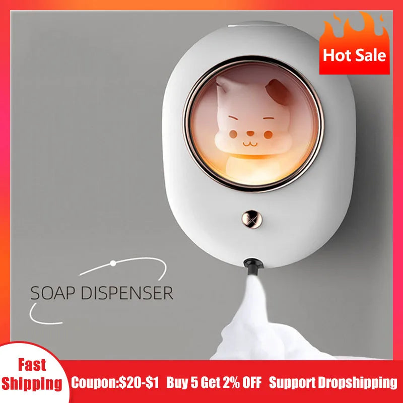 New Soap Dispenser Cute Pet Automatic Hand Washing Machine With The Lamp Wall-Mounted Induction Foam Soap Dispenser For Home Oasis Select
