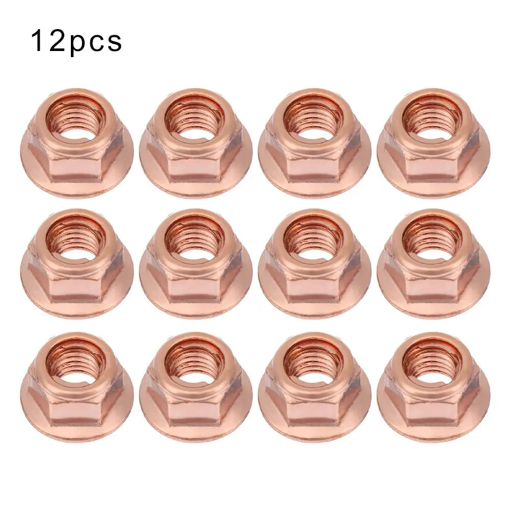 12Pcs M8 Copper Flashed Exhaust Manifold Nut Exhaust Nuts Elbow Nuts Practical 8mm Nuts High Temperature Nuts Home Fasteners Oasis Select