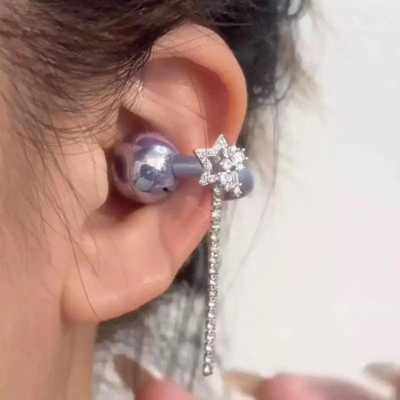 SU 1Pair Fashion Bling Rhinestone Star Earphone Clips Wireless Earbuds Clip Decoration Removable Earbud Jewelry Accessories Oasis Select