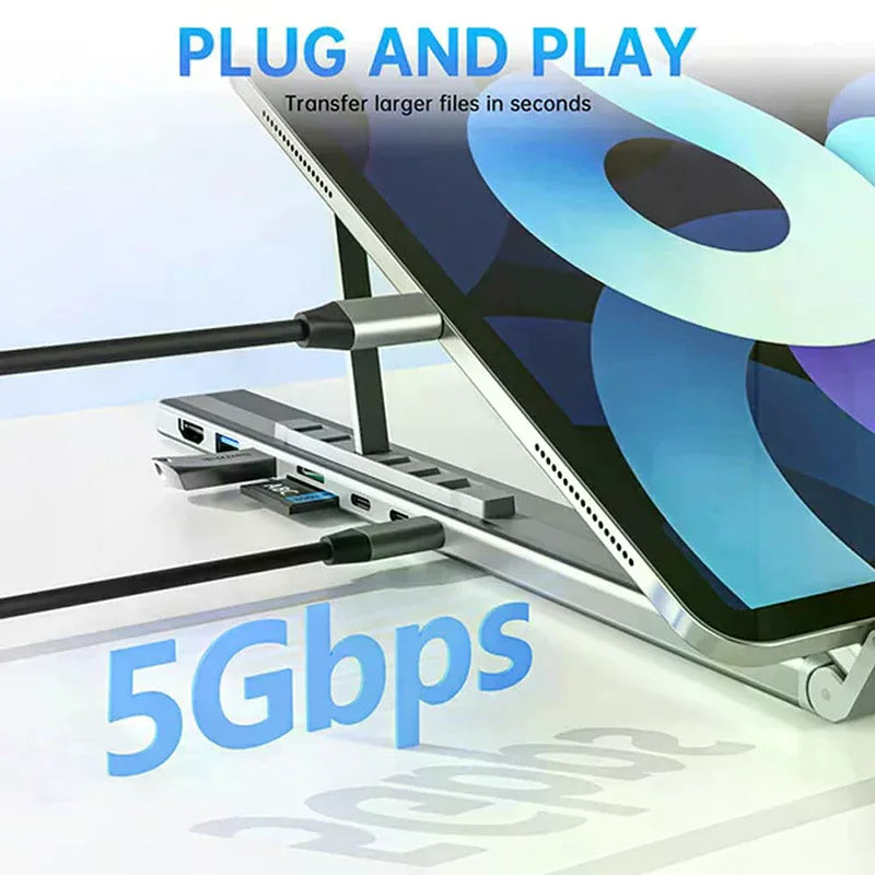 8-in-1 USB-C Laptop Stand & Docking Station | 4K HDMI Hub