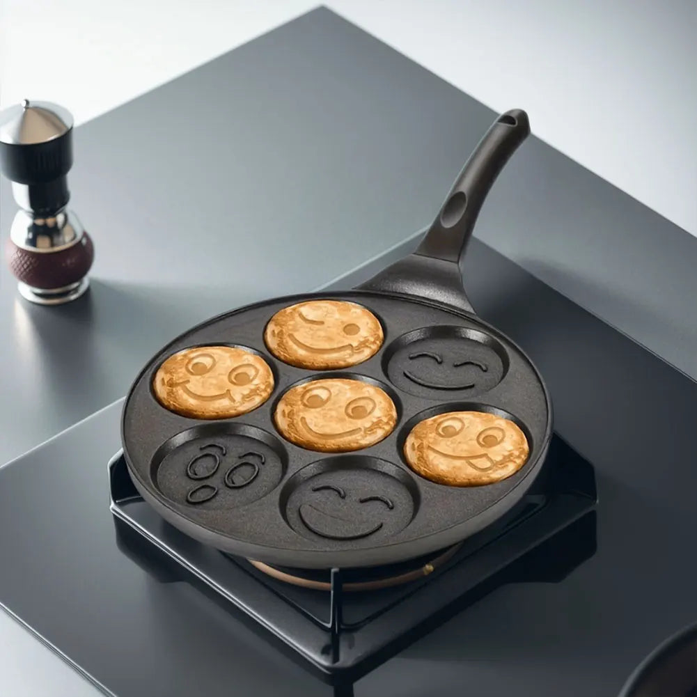7-Cup Smiley Face Pancake Pan – Non-Stick Mini Pancake Maker Non-Stick Pancake Pan Oasis Select