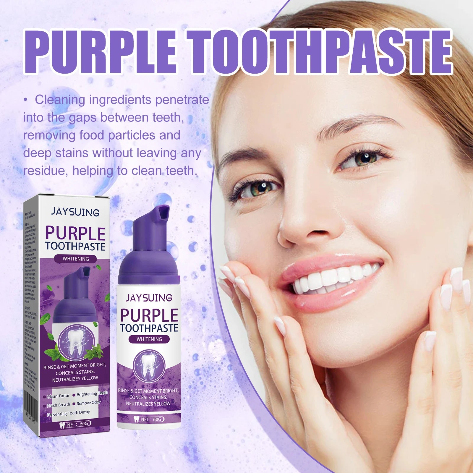 Purple Toothpaste Teeth Brightening Whitening Toothpaste Serum Deep Cleaning Teeth Fresh Breath Oral Oasis Select