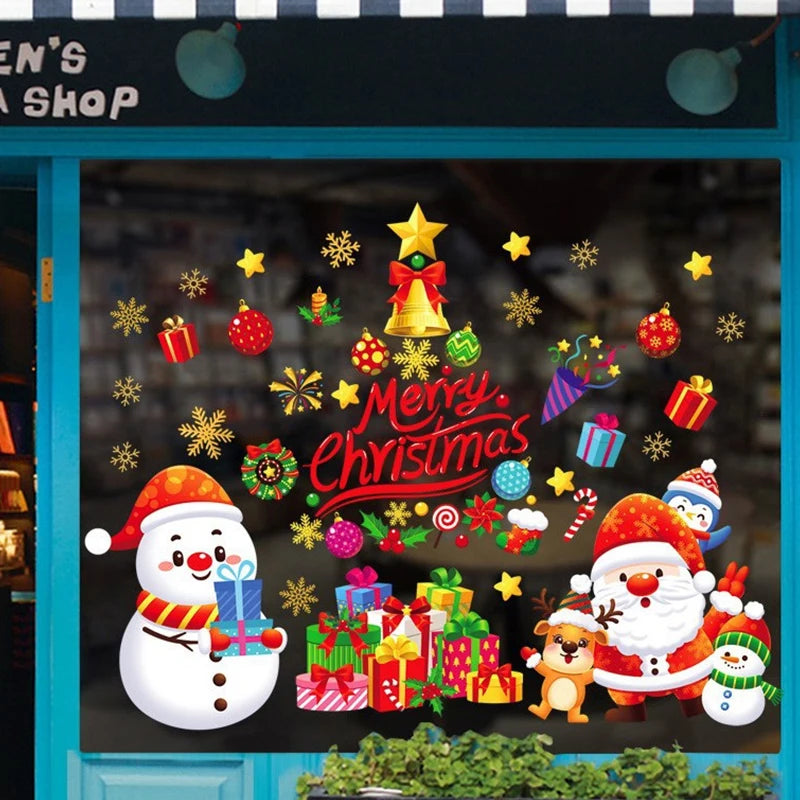 Christmas Snowman Santa Electrostatic Window Decals | 2/4 PCS