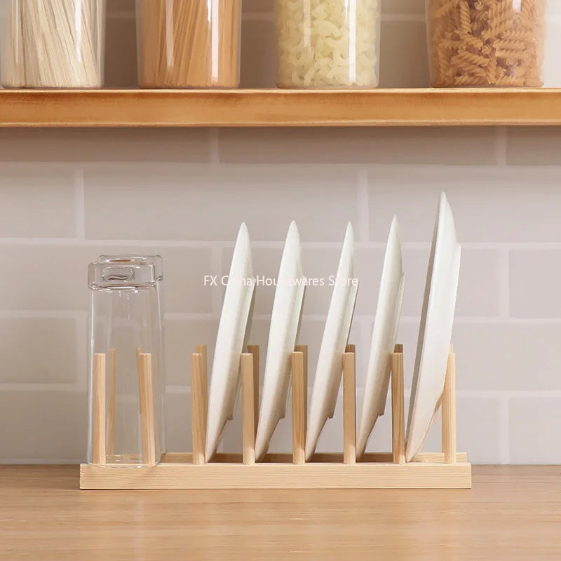 Plate Storage Rack Multifunctional Wooden Dish Rack for Cup Dish Pot Lid Drain Holder Kitchen Organizer Shelf Storage Containe Oasis Select
