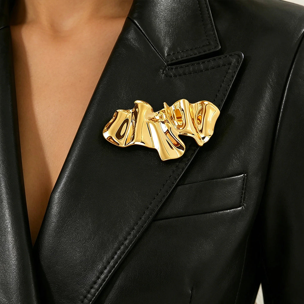Irregular Geometric Brooch Gold Plated Statement Lapel Pin Unisex Minimalist Jewelry Old Money Style Suit Jacket Accessory Oasis Select