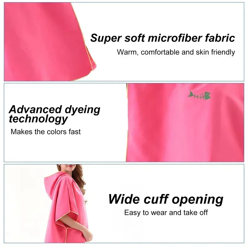 Hooded Microfiber Surf Poncho Changing Towel Robe Quick Dry Absorbent Lightweight Soft for Adults Beach Pool Swim Travel Oasis Select