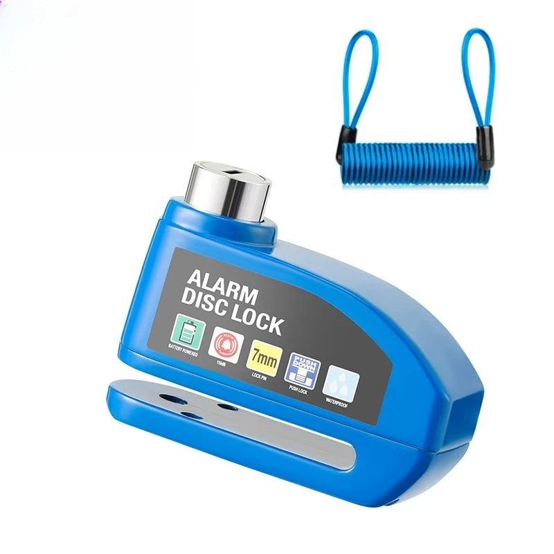 JUSTINLAU Motorcycle Alarm Disc Lock 130dB Anti-Theft Security Brake Disc Lock Waterproof Universal for Scooter Bike Motorbike Oasis Select Blue-rope