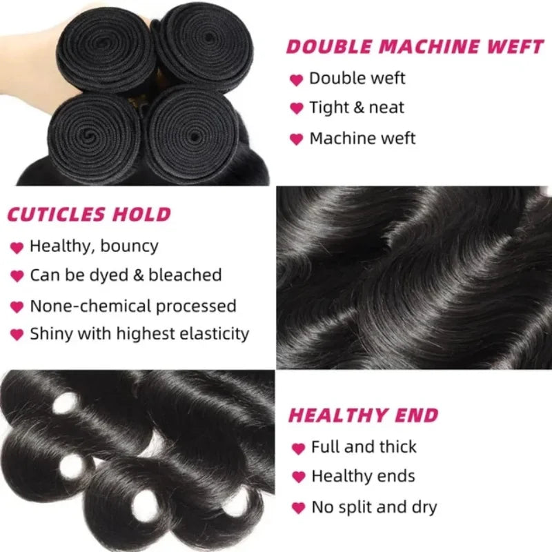 42 Inch Body Wave Human Hair Bundles Natural Black Brazilian Virgin Hair Weave 12A Unprocessed Real Human Hair Extensions Full T Oasis Select