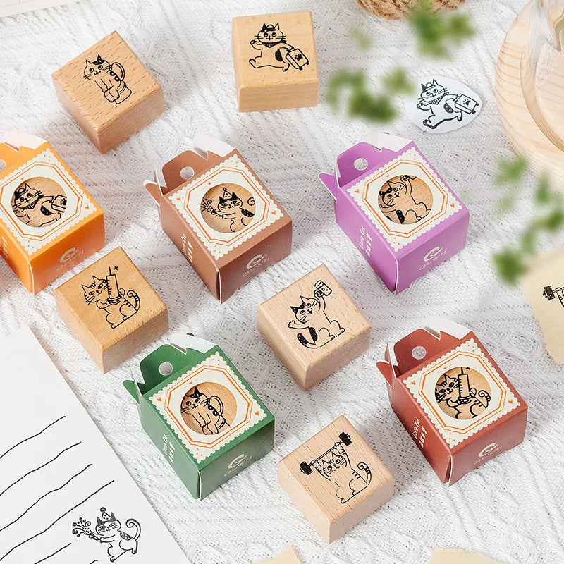 Wooden Rubber Stamps Animals Cat Patterns Stamps Set For DIY Craft Card Scrapbooking Supplies Photo Album Diary Decor Oasis Select