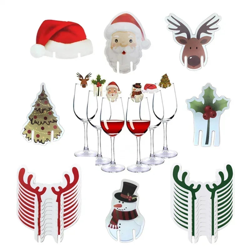 10PCS/set Christmas Cup Card Santa Hat Wine Glass Decor Ornaments Navidad Noel New Year Gift Christmas Decorations Cup Lid Oasis Select