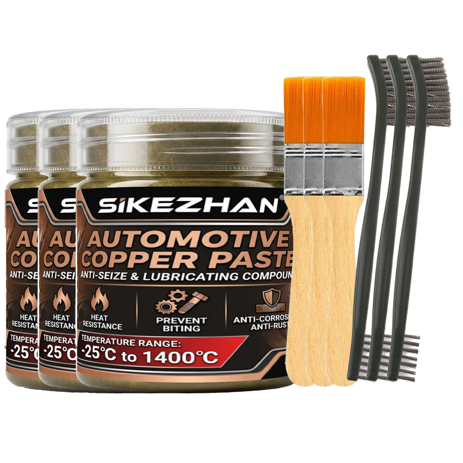High Temperature 1400°C Copper Anti-Seize Grease Lubricant for Auto Brake Exhaust Spark Plug Bolt with Applicator Brushes Repair Oasis Select 3 SET