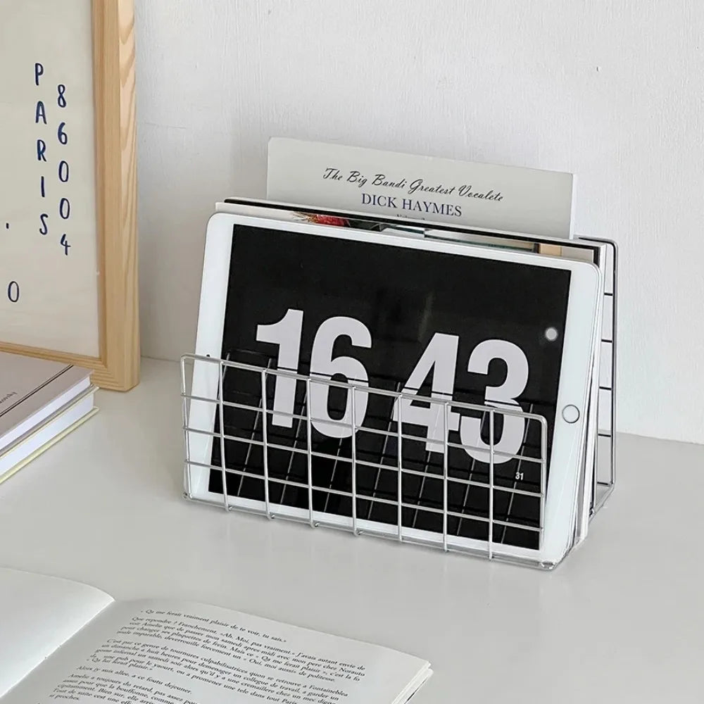 Simple Iron Desktop Storage Rack Magazine Organizer Ins Table Metal Organizing Rack Bookshelf Desk Multi-functional Display Rack Oasis Select
