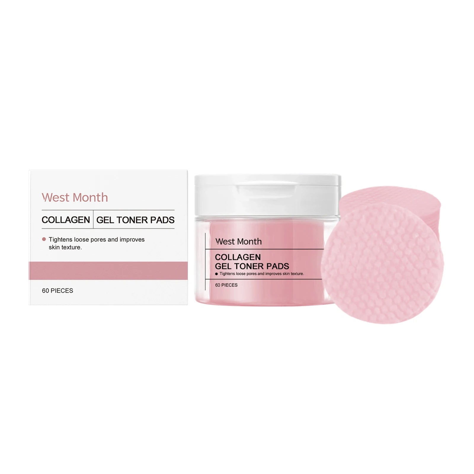 WEST MONTH Collagen Pad Face Brightening Deep Moisturizing Gentle Skin Care Improving Skin Elasticity Firming Cleansing Gasket Oasis Select 60pcs boxed