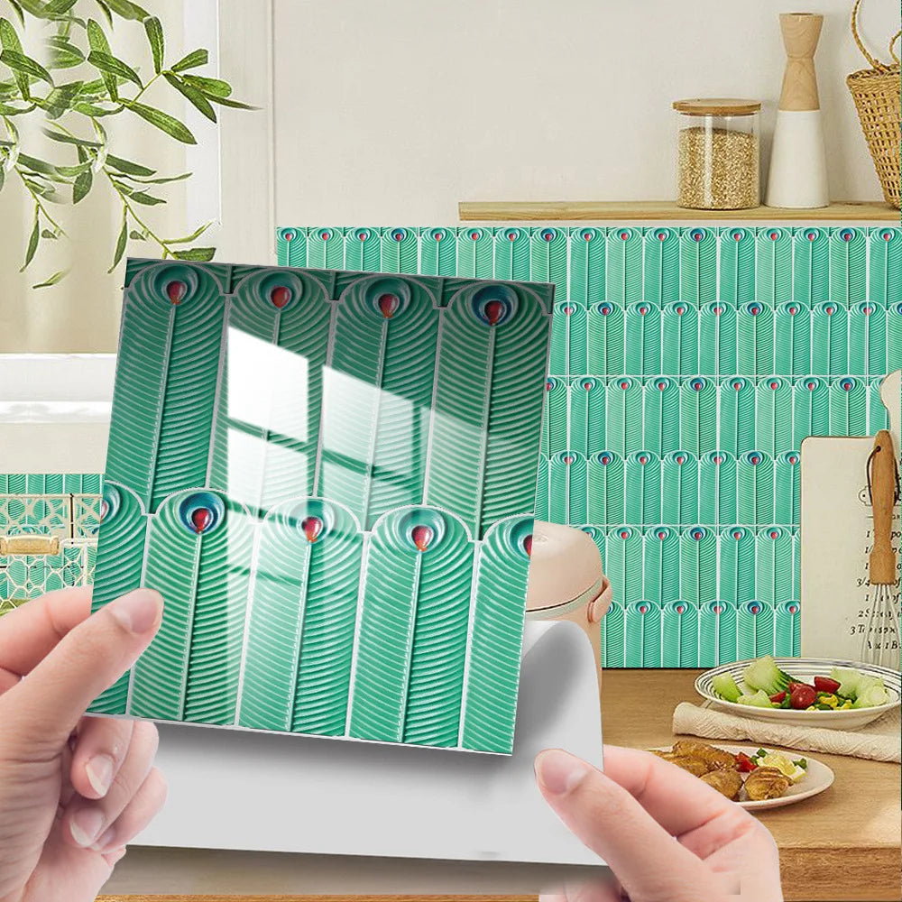 Covered with crystal film peacock feather pattern renovation home mural tile wall sticker Oasis Select DJ058 10x10cm-10pcs