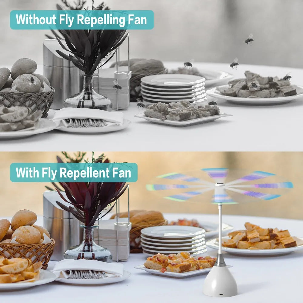 Fly Fans for Tables, Fly Repellent Fan with Soft Blades, USB or Batteries Powered, Soundless and Portable, for Picnic BBQ Party Oasis Select
