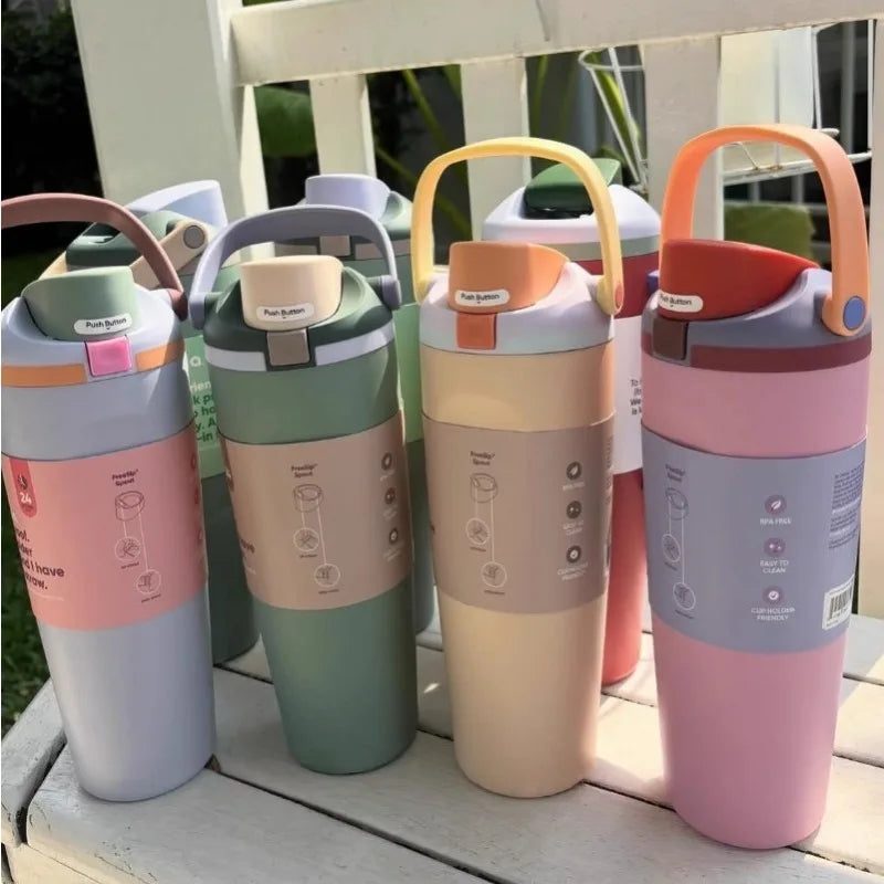 30oz Insulated Stainless Steel Water Bottle Dual Sip Straw & Direct Spout Leak Proof with Handle Car Cup Holder Friendly Sports Oasis Select