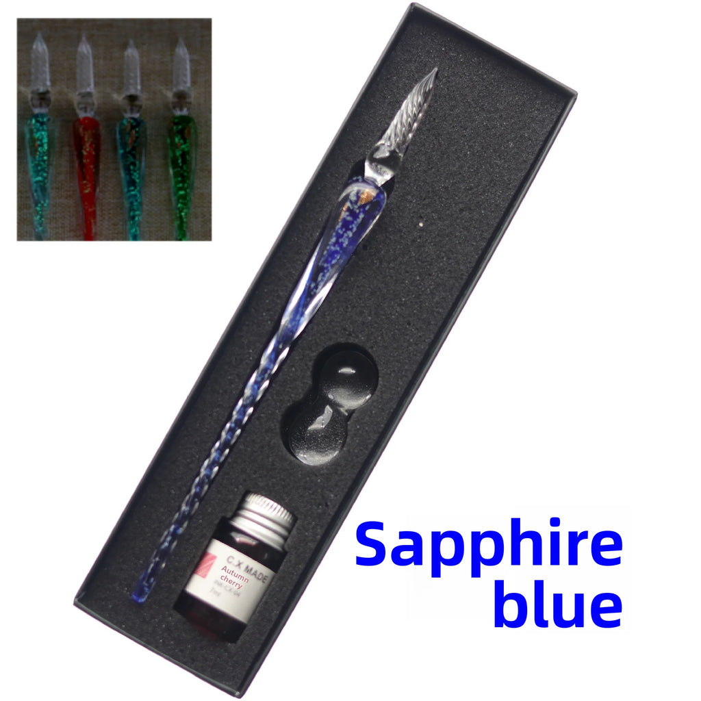 Crystal Glass Pen Dip Pen Set Gradient Color Retro Dip Pen Glass Pen Gift Box Oasis Select 1
