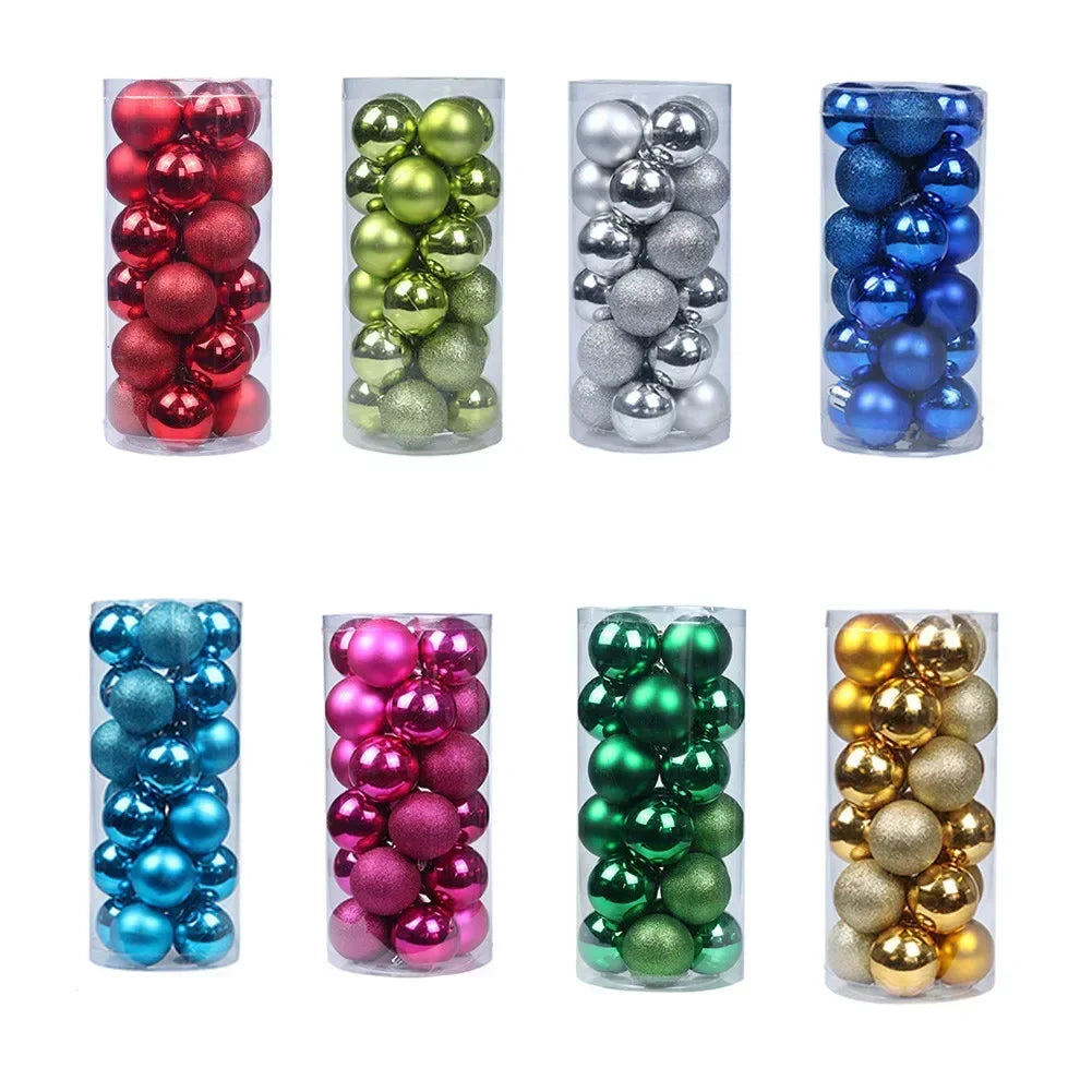 3cm Christmas Tree 24pcs Ball Baubles Plastic Props Xmas Birthday Decorations Glitter Hanging Holiday Matte Ornaments Wedding Oasis Select