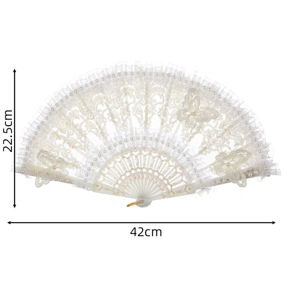 Fashion Wedding White Lace Folding Fan Plastic Wedding Cosplay Party Home Decorative Fan Ancient Bride Hand Fan Decoration Oasis Select Butterfly