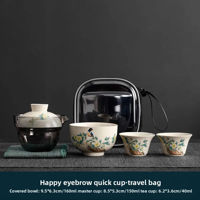 Grass Ash Travel Tea Set Household Car Outdoor Tea Making Portable One Pot Three Cups Oasis Select