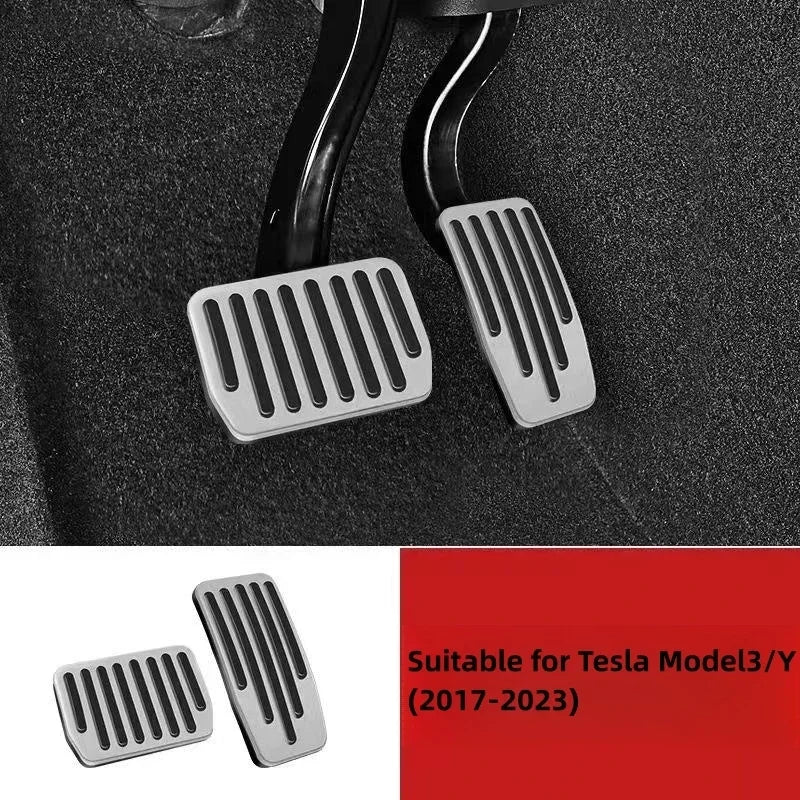 Futhope Car Foot Pedal Pads Covers For Tesla Model 3 Y Highland 2021-2024 Litchi grain anti Slip Accelerator Brake Rest Pedal Oasis Select Silvery