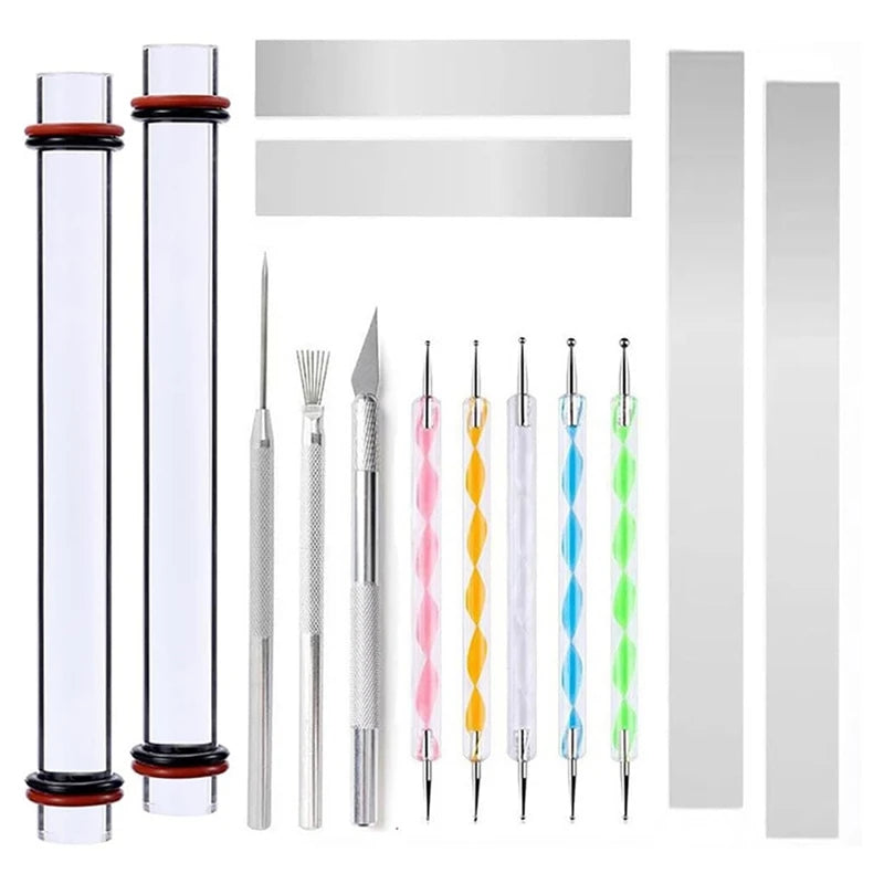 WISH 14Pcs Polymer Clay Tool Kit Clay Rolling Pin With Thickness Rings, Tissue Blades, Slicer Knife, Dotting Tool For Pottery Oasis Select As Shown NONE