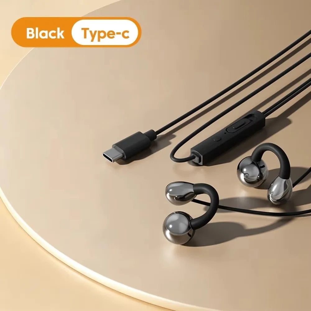 Ear Clip Type Wired Headphones 3.5mm/Type-C HiFi Ear Clip Headphones Wire Control Stereo Earbuds Not In Ear Headphones Oasis Select