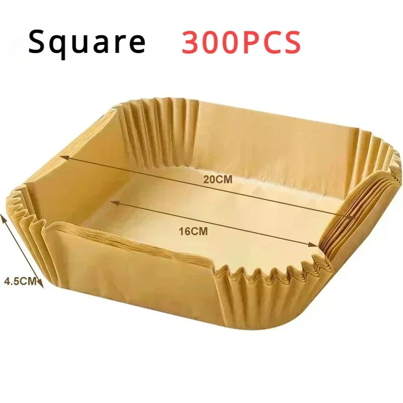 50/100PCS Air Fryer Disposable Paper Square Round Baking Paper Barbecue Plate NonStick Mat Kitchen Oven Oil Absorbing Paper Tool Oasis Select zhaguo-Square-300pcs