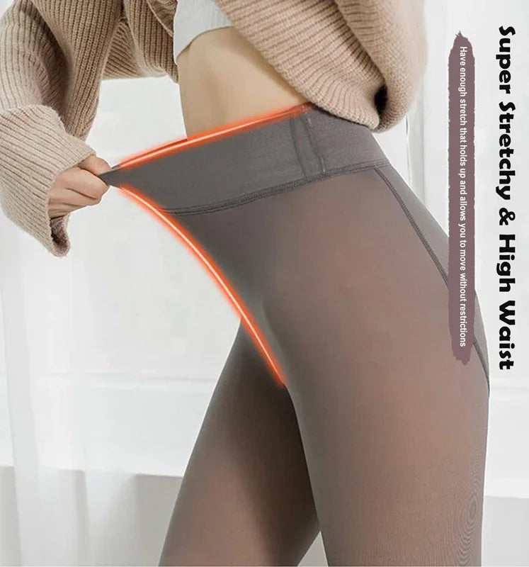 Insulated Tights Women's Fleece Lined Tights Ladies Fake Translucent Socks High Waist Thermal Leggings Stocking Insulated Pants Oasis Select